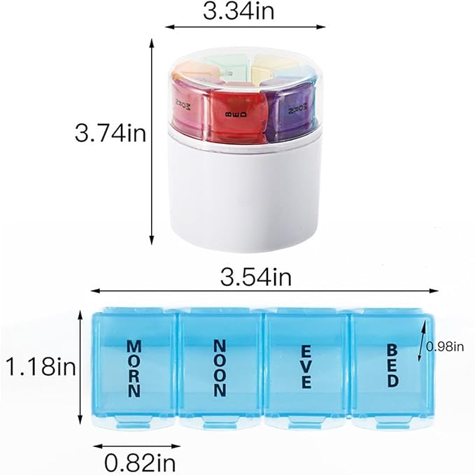 Weekly Pill Organizer 7 Day 4 Times a Day, Medicine Box Round Storage Holder with Lid Supplements Fish Oil Calcium Vitamin Container Portable Travel Pill Case
