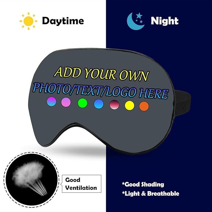 Personalized Eye Mask, Custom Eyeshade Blindfold Add Your Design Image Text Customized Eye Cover with Adjustable Strap for Sleeping Travel Work Naps Blocks Light, Darkgray