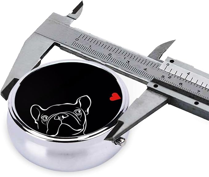 French Bulldog Dog Printed Round Travel Pill Box Cute Small Metal Pocket Pill Case for Men & Women 3 Compartment Portable Pill Organizer for Purse or Pocket