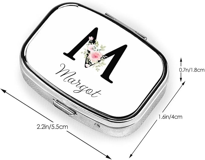 Custom Pill Box Personalized Square Small Pill Case with Mirror Add Your Photo Text Logo Name Decorative 2 Compartment Portable Metal Medicine Container Vitamin Organizer for Pocket Purse Travel (M)
