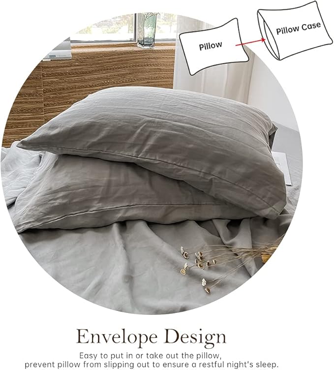 Simple&Opulence Washed Linen Bed Sheet Set Basic Style 4 Pieces (1 Flat Sheet & 1 Fitted Sheet & 2 Pillowcases) 100% Natural French Flax Soft Breathable Farmhouse Bedding (King, Ultimate Gray)