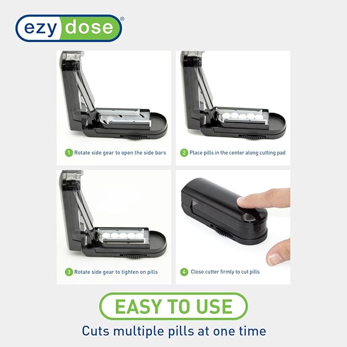 EZY DOSE Multi-Pill Cutter and Splitter with Dispenser, Cuts Multiple Pills, Vitamins & Tablets at Once, Stainless Steel Blade, Easy-to-Use, Travel Size Pill Organizer for Seniors and Adults