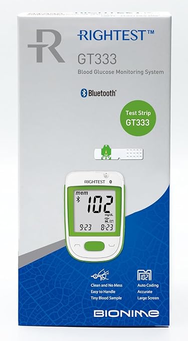GT333 Blood Glucose Meter -METER ONLY–Bluetooth, Auto Coding, Rightest Care App Connection