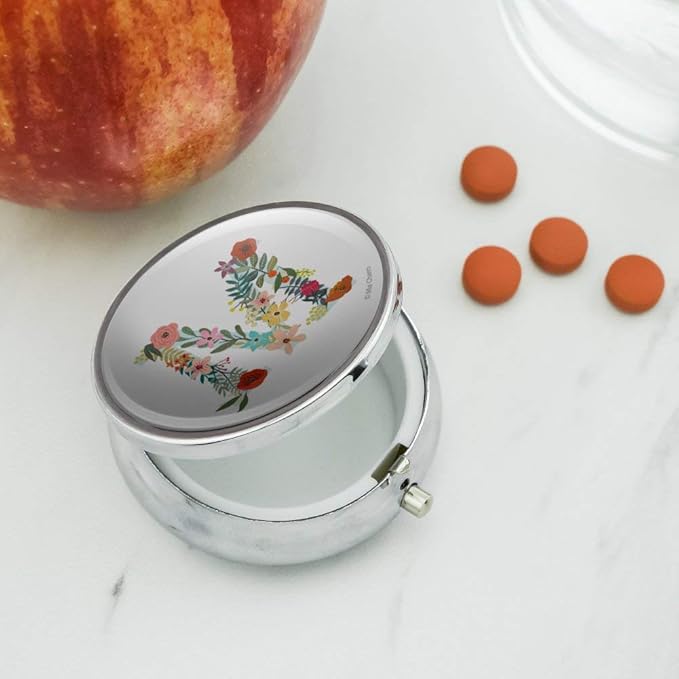 Letter M Floral Monogram Initial Pill Case Trinket Gift Box
