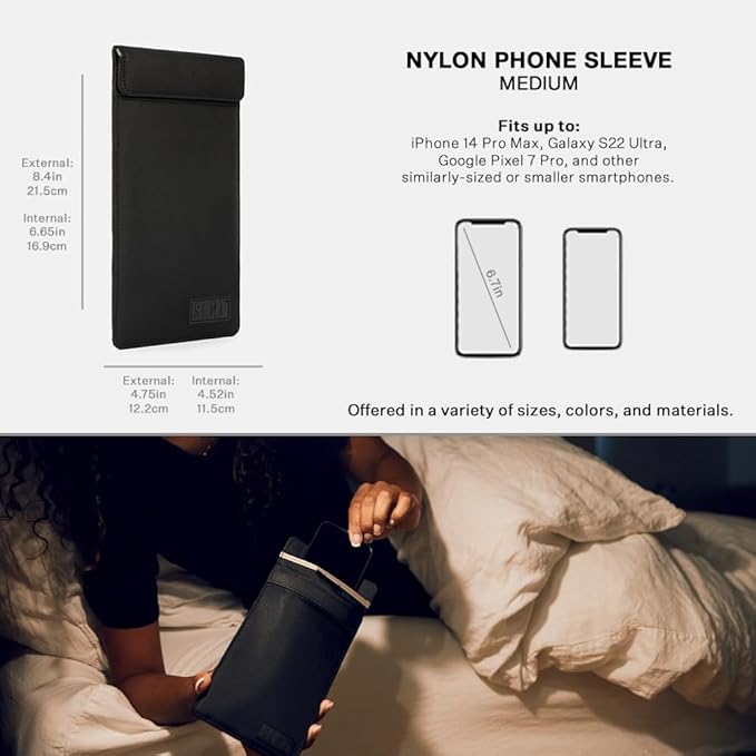 Silent Pocket SLNT Faraday Bag Smartphone Sleeve Leather or Weatherproof Nylon, Signal Blocking Device Shielding for iPhone, Galaxy, Most Phones, Privacy, Anti-Hacking (Black Nylon, Medium)