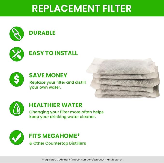 Green Piece® 24 Pack of Activated Charcoal Water Filter Replacements (MADE IN THE USA) - Perfect For Megahome and Most Countertop Water Distillers