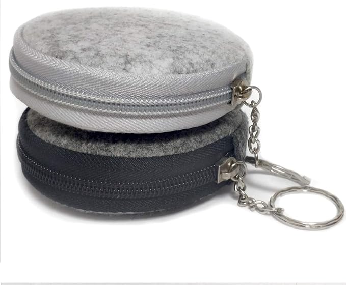 Pill Box Protective Bag Felt Coin Purse Zipper Round Pill Case Bag Men and Women (Light grey +Dark grey)