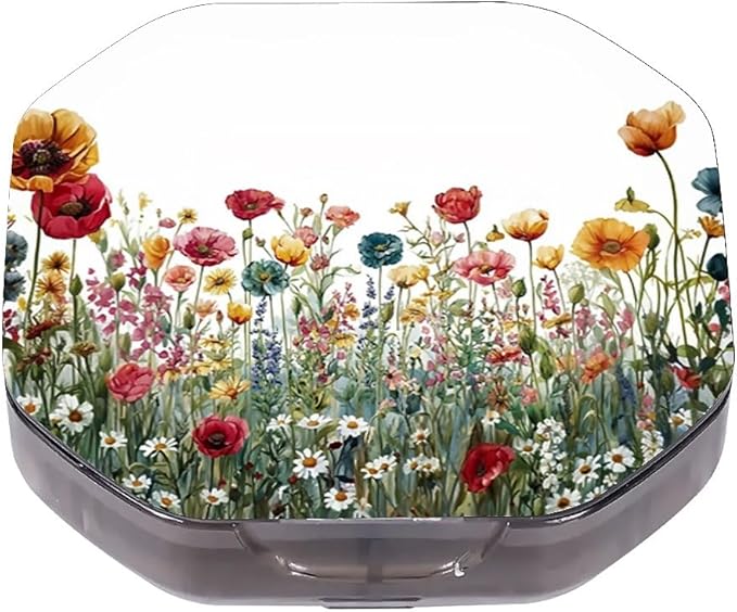 This Portable Watercolor Wildflower Pattern 4-Compartment Pillbox Can Be Placed in A Pocket Or Wallet to Store Vitamins, Medicines Fish Oil Health Supplements Other Medications.