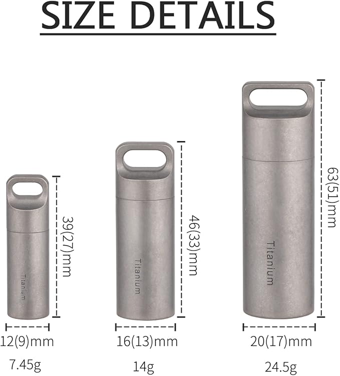 Titanium Waterproof Pill Container, Secret Pill Holder Keychain, Portable Daily Travel Pill Fob, Outdoor EDC First Aid Kit Pill Bottle, Metal Pocket Medicine Box Pill Capsule Charming Pendant