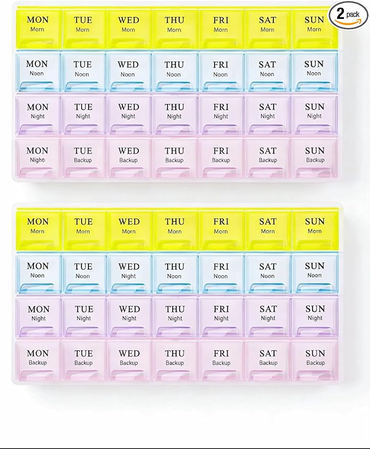 Large Weekly Pill Organizer 4 Times A Day,Pill Container, Moisture-Proof 7 Day Pill Box, Travel Pill Cases Portable for Pills Vitamin Fish Oil Supplements (2pack)