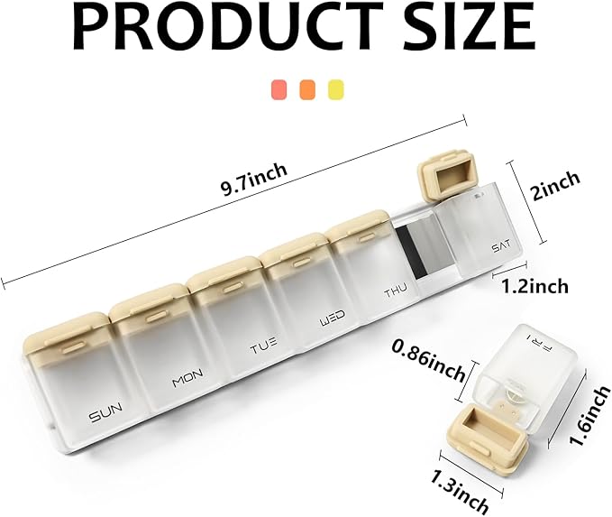 Fridge Magnetic Weekly Pill Organizer, Easy Open Daily Reminder Waterproof Pill Box for Vitamins, Travel & Daily Use (Brown)