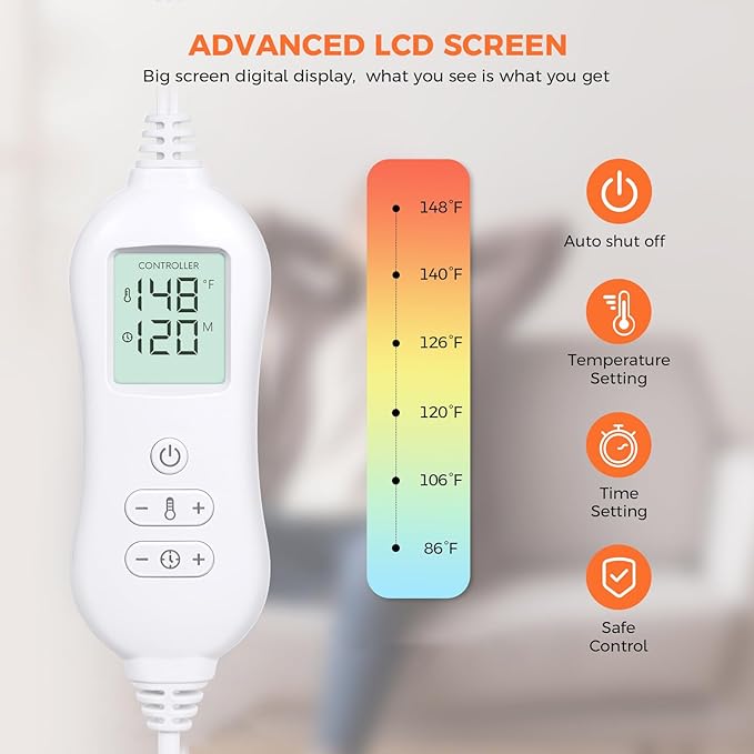 NOWWISH Heating Pad for Back Pain Relief & Period Cramps, 33x17 Inches Electric Heating Pad with 10 Heat Settings, Timer and Auto Shut-Off, Machine Washable, Mothers Day Gifts for Mom Women, Grey