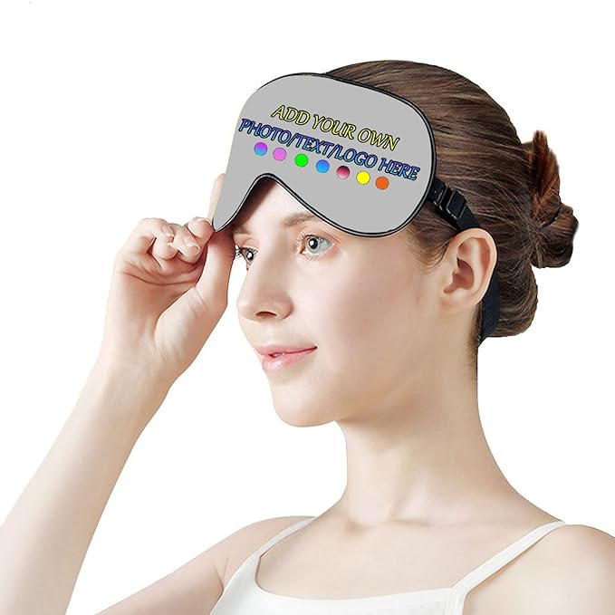 Personalized Eye Mask, Custom Eyeshade Blindfold Add Your Design Image Text Customized Eye Cover with Adjustable Strap for Sleeping Travel Work Naps Blocks Light, Light Gray