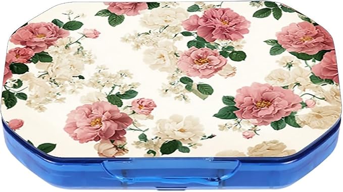 This Portable Vintage Rose Floral Pattern 6-Compartment Pillbox Can Be Placed in A Pocket Or Wallet to Store Vitamins, Medicines Fish Oil Health Supplements Other Medications.