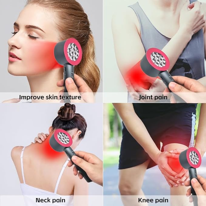 Red Light Therapy with Timing and 4 Modes 470/660/850/940nm Wavelength, Red Blue＆Near-Infrared Handheld Light Therapy for Face, Deeply Relieve Body Pain, Facial Skin Care with 24 led.