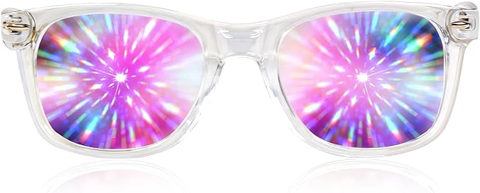 GloFX Clear Frame Extreme Line Diffraction Glasses – Laser Etched for Brilliant Rainbow Light Effects, Durable & Flexible, Ideal for Raves & Festivals
