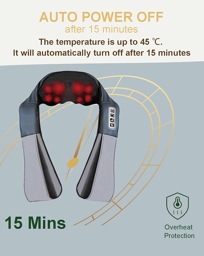 Neck Massager with Heat, Shiatsu Shoulder and Back Massager, Electric Kneading Back Massager, Massage Pillow for Deep Tissue, Birthday Day Gifts for Husband, Wife, Dad, Mom, Women & Man