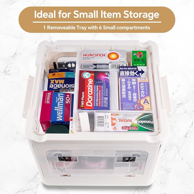 DOUKE 22qt Medicine Organizer Storage Box - Plastic First Aid Box Empty with Lid, Stackable Medical Container with Handle & Wheels, Sturdy BPA-Free Case with Tray for Medication & Supplies