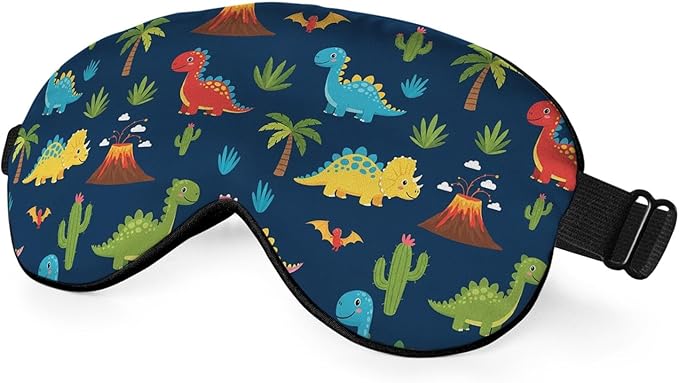 Cute Dinosaurs Sleep Eye Mask Children Print Palm Tree Animal Green Blue Red Silk Eye Mask Sleeping Soft Eye Shade Cover for Men Boy Girl Airplane Travel with Elastic Strap