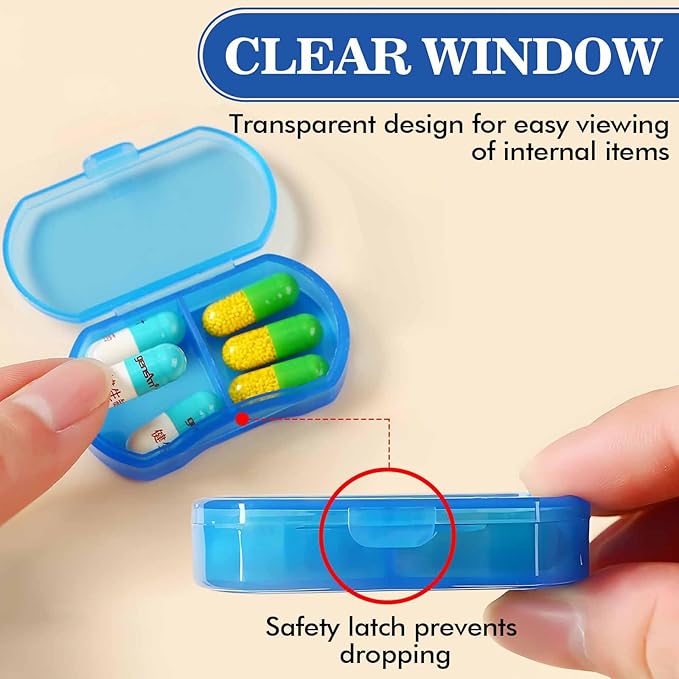 8PCS Pill Case Organizer Pocket Small Pill Holder, Daily AM & PM containers, Medicine Holder, Ideal for Medication, Vitamin, Supplement, Perfect for Travel, Ideal for Purse (Blue)