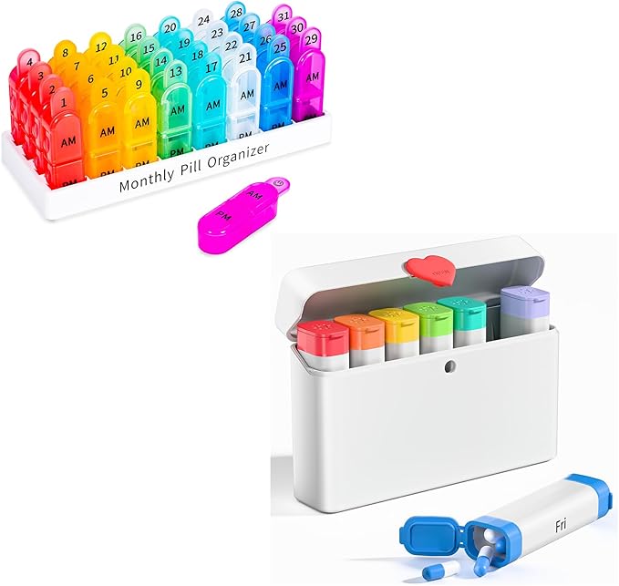 Monthly Pill Organizer 2 Times a Day & Weekly Pill Organizer 2 Times a Day