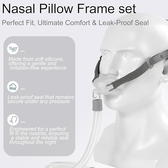 Nasal Pillow Universal Replacement Kit, Easy to Connecting Your Machine，Nasal Msk with S,M,L Size Nose Pillow Adapter, Frame Cushion, Elbow/Swivel,HeadHear,Strap and Hose