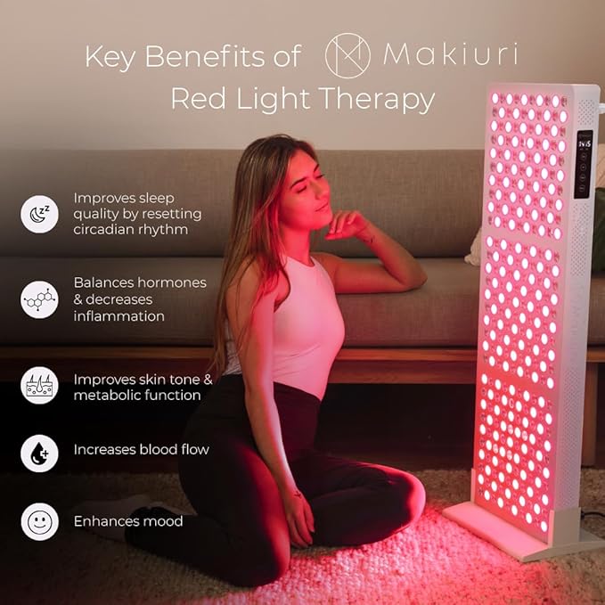 Makiuri Red Light Therapy Panel for Full Body | 630 nm, 660nm, 810nm, 830nm, 850nm | Clinical Grade Red & Near-Infrared LED Light Therapy (5 Wavelengths) | High Irradiance | Neptune (Black 300 LED)