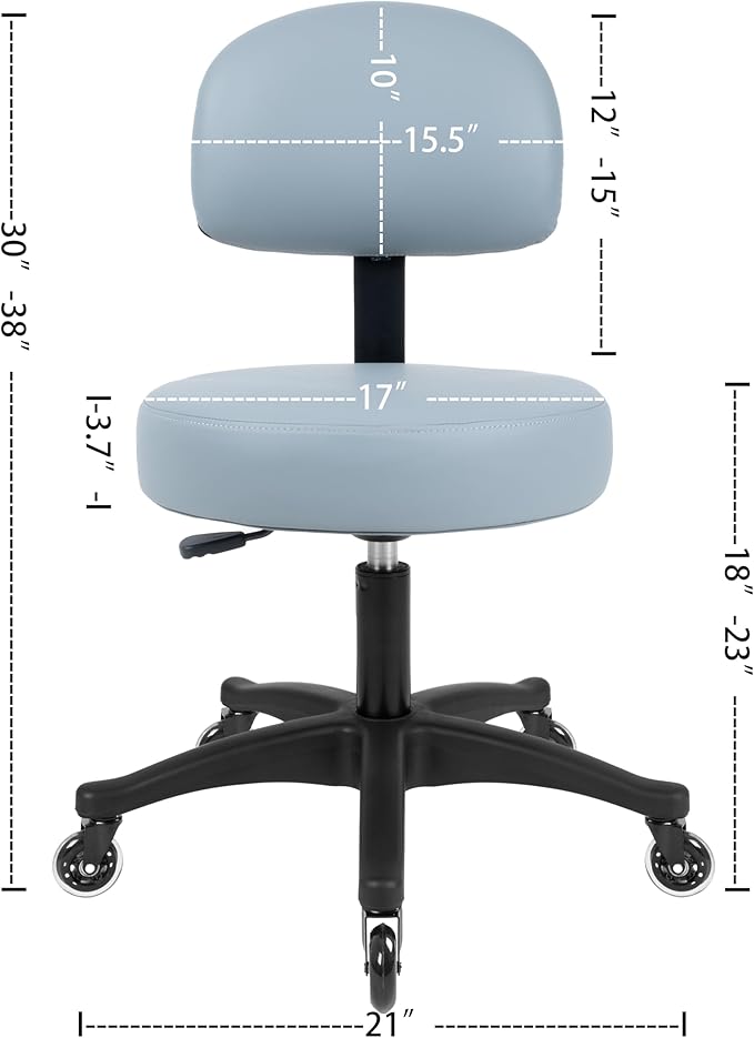 TAKE UR SEAT® Economical Multi-Purpose Medical Spa Chair Stool with Adjustable seat and Back Height. Advanced Fabric seat Cover is Easy to Clean. Blade Wheels (Table Height Grey)