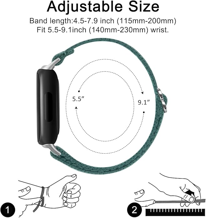 Vancle Elastic Bands for Fitbit Inspire 3 Bands Women, Breathable Adjustable Replacement Stretchy Nylon Loop Wristband Sport Straps Compatible with Fitbit Inspire 3 Fitness Tracker