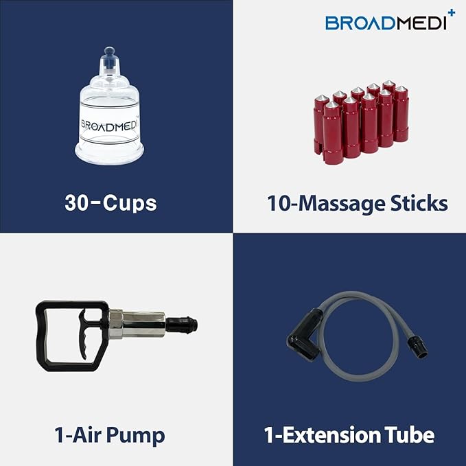 Premium Cupping Therapy 30 Cups Set, Including Pump Handle, Extension Tube, Massage Sticks, Made in Korea