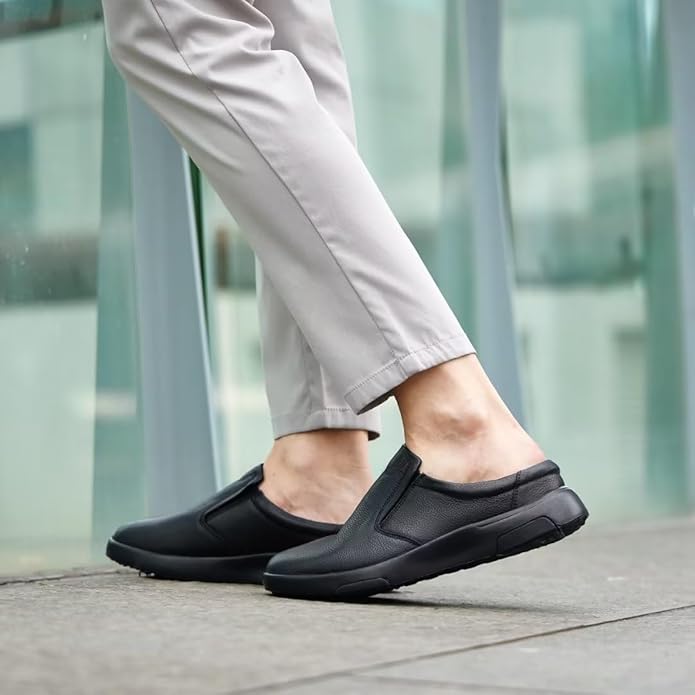 OrthoComfoot Men's Orthopedic Leather Dress Walking Shoes: Comfortable Plantar Fasciitis Loafers with Arch Support for Flat Feet, Casual Business Orthotic Slip-On for Foot and Heel Pain Relief