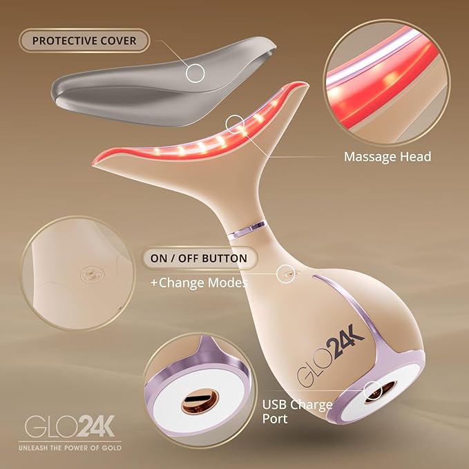 GLO24K 7 Color Beauty Device – Triple LED Action & Vibration Technology Facial and Neck Massager (2 Pack)