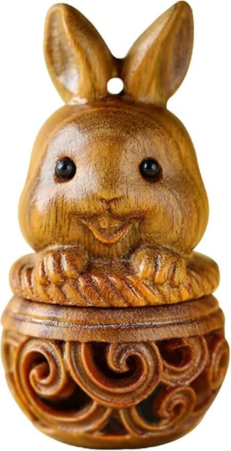 Brown Mini Wood Pills Storage Box Cute 3D Carved Rabbit Pill Organizer Box Container Bin Pendant Accessories Pill Organizers Medication Aids