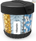 Cute Pill Dispenser with 7 Large Compartments, Portable Pill Bottle Organizer with Wide Opening for Travel, Anti-Mixing Pill Container, Shatterproof BPA-Free, Includes 20 Pcs Labels, Black