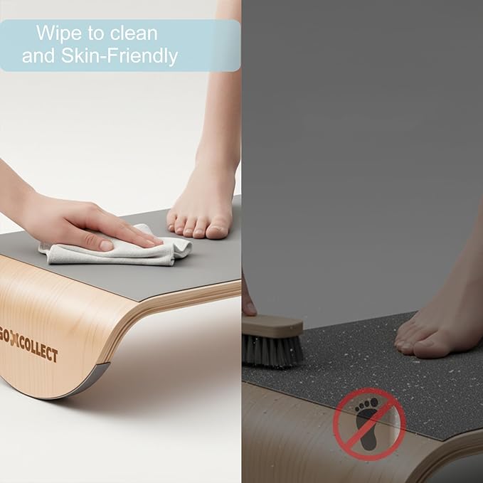 Wood Foot Rest Under Desk, Ergonomic Rocking Footrest with Whole Piece Curved Solid Wood Base,Balance Board Active Sitting Desk Footrest for Office & Home, No Assembly