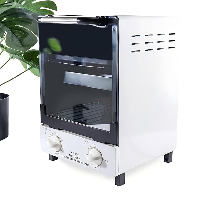 Sterilizer for Nail Tools, 12L Multifunctional High Temperature Cleaning Dry Box Stainless Steel with Temp Control, Tweezer Sterilizer, Stainless Trays, Timer, Nail Salon Equipment