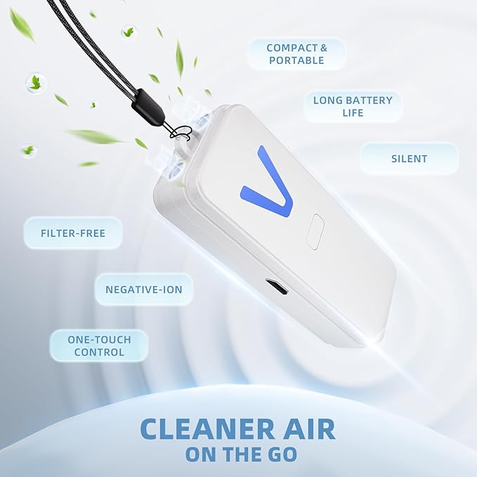 Air Ionizer, Negative Ion Air Purifier for Pet Homes and Small Spaces, Quiet Ozone Free Filterless Air Cleaner for Cat Litter Room, Bathroom, Bedroom, Desk (F2V White)