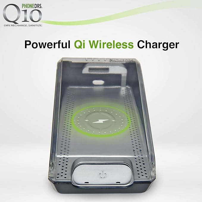 Q10 UV-C Cell Phone Sanitizer with Dryer and Qi Wireless Charging | Cleans, Dries and Charges All Phones
