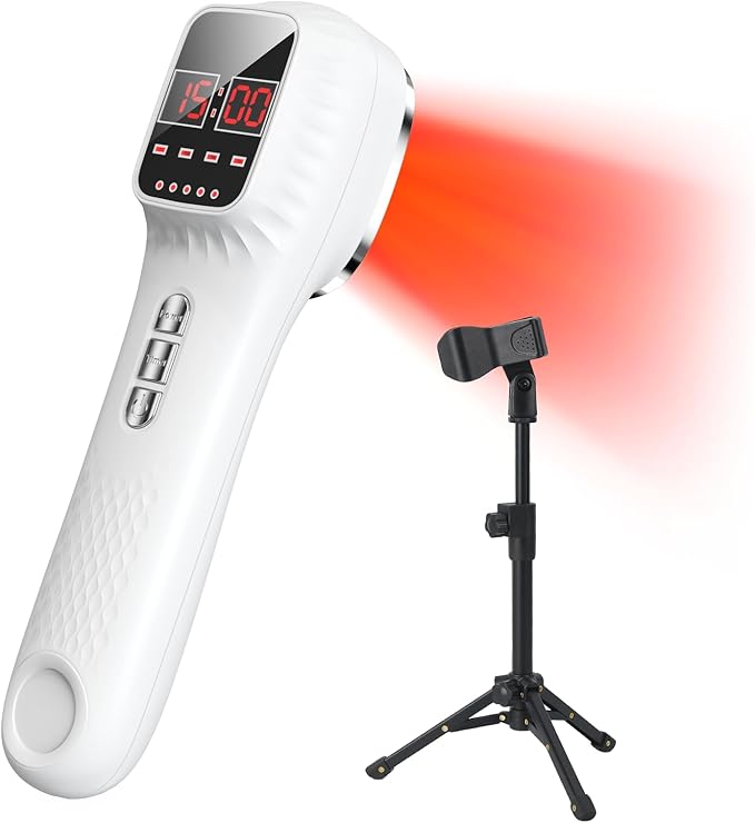 Red Light Therapy Device with Stand for Body Muscle Joint Pain Relief, Portable Infrared Light Therapy Wand with 16 * 650nm + 3 * 808 nm