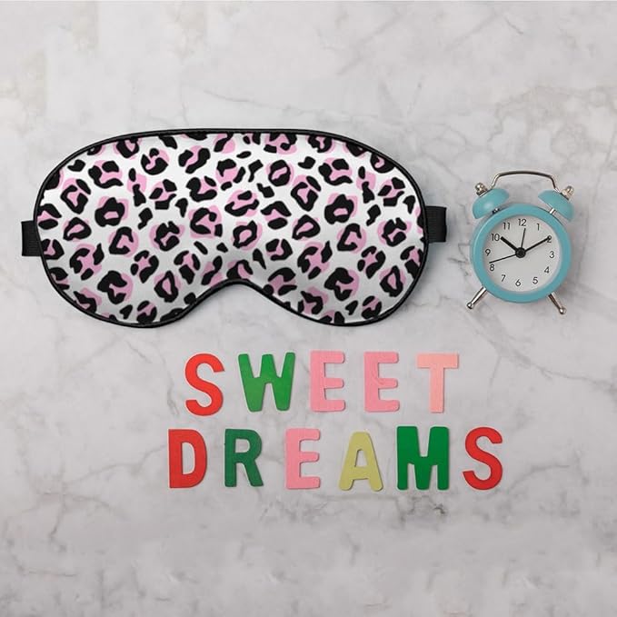 Leopard Eye Mask Sleeping Mask Pink Black Leopard Print Animal Sleep Masks Silky Soft Eye Cover for Women Men Shading Blindfold for Air Travel Sleeping