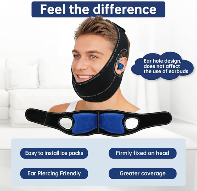 Wisdom Teeth Ice Pack Head Wrap Jaw Face Ice Pack with 4 Gel Packs for Wisdom Teeth Removal Extraction Toothache Pain Relief Facial Face Oral Surgery TMJ Tonsillectomy Recovery Cosmetic Procedure