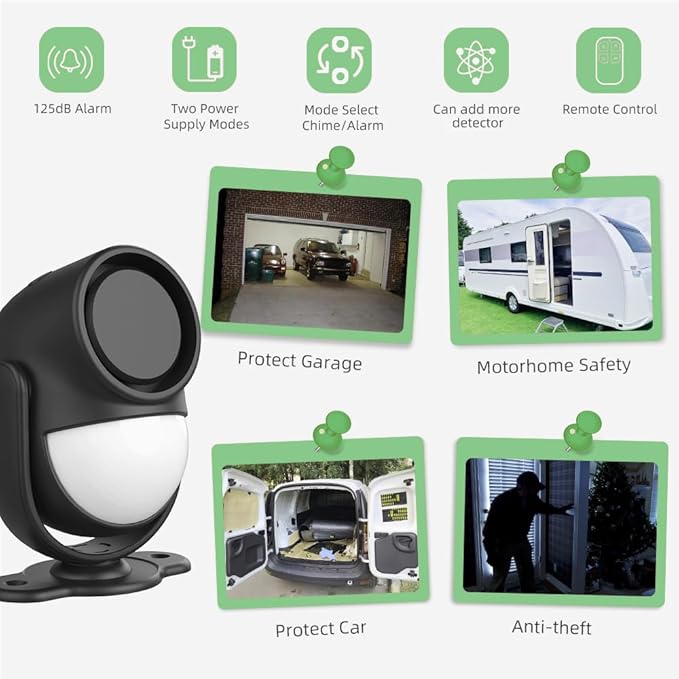 Luckydeer 125dB Loud Motion Sensor Alarm with 328ft Remote Control (40ft PIR Detector, 3*AA Batteries), Indoor Wireless Infrared Security Motion Detector with Siren for Home/Shed/Garage/Van (Black)