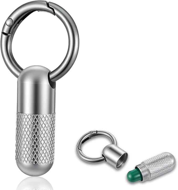 Keychain Pill Holder Small Pill Case Keychain Mini Metal Medicine Organizer Container Waterproof Portable Carabiner Clip Emergency Medicine Bottle for Outdoor Camping Travel Purse Pocket