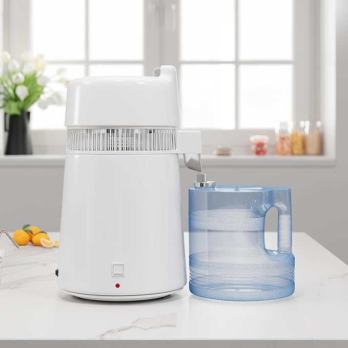 GarveeHome Water Distillers for Home Countertop, 1.5 gal/6 L Stainless Steel Distilled Water Machine with Glass Container, 750W Desktop Drinking Purifier Filter Distilling Kit
