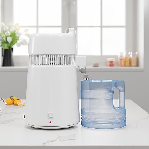 6L Water Distiller,Household Stainless Steel Distilled Water Purifier,Countertop Distilled Water Maker,6Litre Distilled Water Machine for Home.White Plastic Jug.