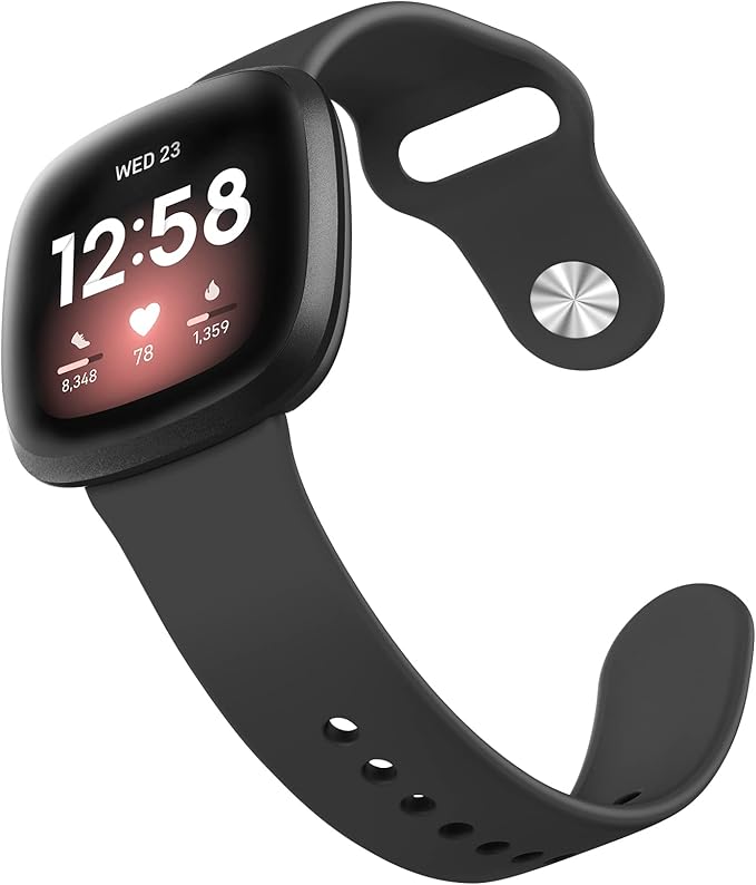 AK Silicone Bands Compatible with Fitbit Versa 4 & Sense 2 Bands for Women & Men, Soft Straps Replacement Wristbands for Fitbit Versa 3 & 4 / Sense & 2 Smart Watch (Black)