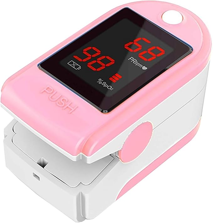 Concord Basics Fingertip Pulse Oximeter - Blood Oxygen Saturation Monitor with Carrying Case, Batteries, Silicone Cover & Lanyard - Easy to Use, Accurate SpO2 & Pulse Measurement (Pink)
