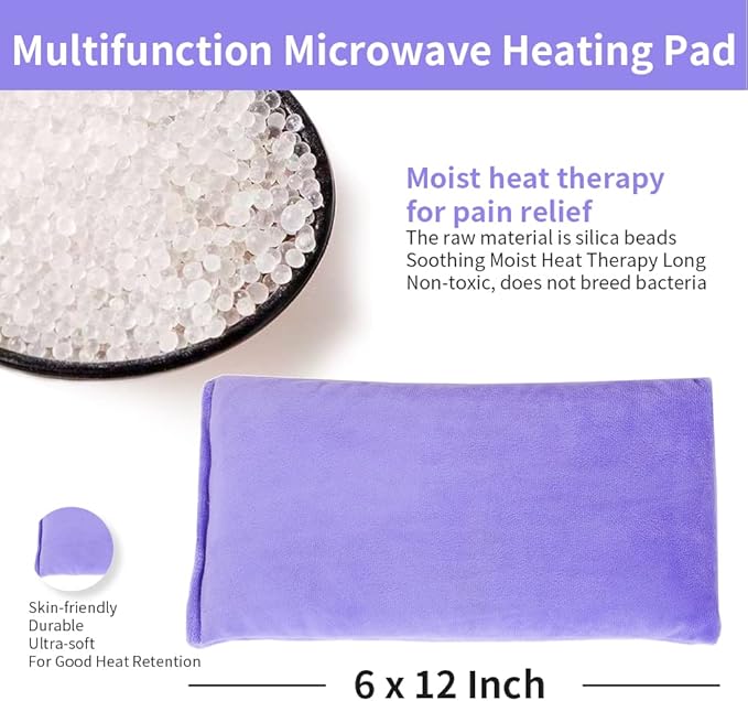 UNI-GO Silica Beads Microwave Heating Pad for Hot Compress and Cold Compress, No Smell, Reusable Microwavable Heating Pad for Back, Neck, Shoulder, Leg, Muscle Ache & Cramps. (Violet-6"x12")