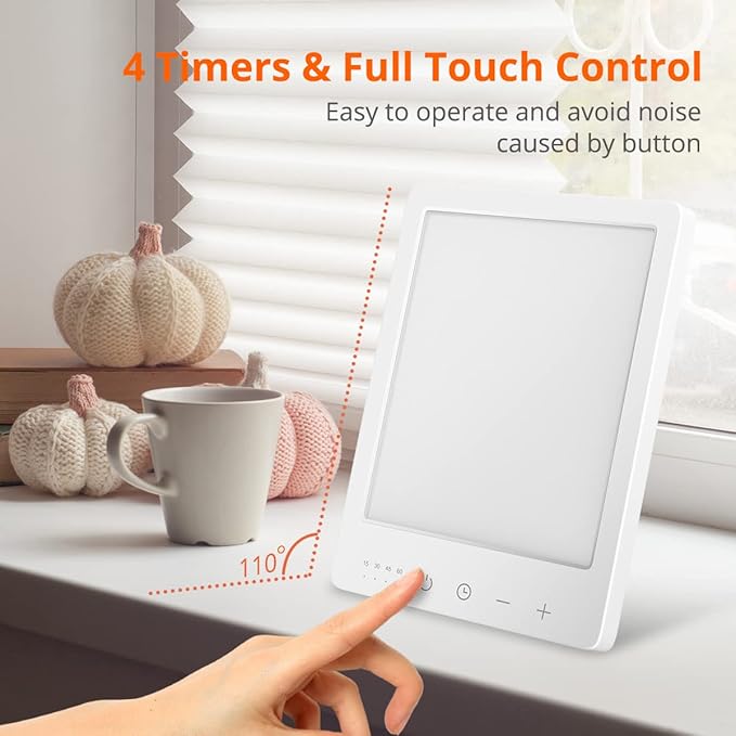 EasyHome Light Therapy Sun Lamp 10000 Lux LED Energy with 10 Adjustable Brightness Dual Color Temperature Adjustment White Warm Light 4 Timer and Memory Function