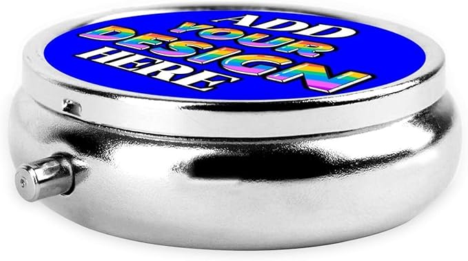 Custom Pill Case, Medicine Pill Box Organizer Container Travel Pill Holder Vitamin for Purse Med Wallet Portable Mini Pastillero Round, Blue, Personalized Gifts